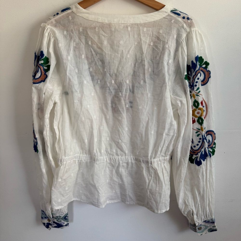 Anthropologie Forever That Girl Embroidered Peplum Peasant Blouse Top Medium - Picture 15 of 15